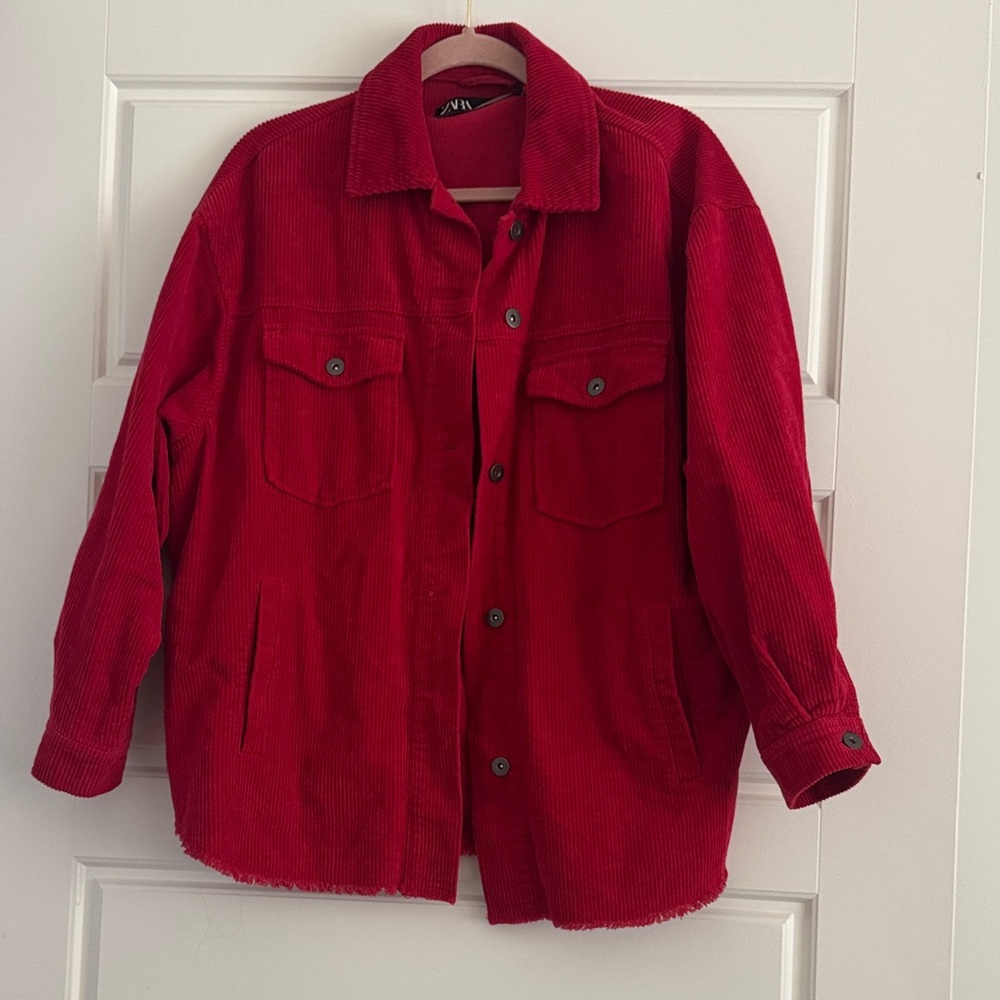 Zara Red Corduroy Shirt Jacket